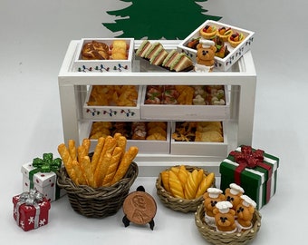 Miniature Christmas bakery~Mini trays of pastries~Mini rolls and breads~Mini tarts~Mini foot long deli sandwich~Mini &quot;Love Chef&quot;