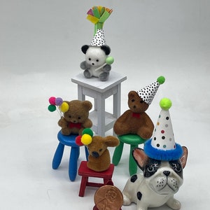 Miniature Birthday Party Bears~Mini flocked bears at a birthday party