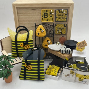 Miniature Beehive Shop~Mini bee bags~Mini bee gift bags~Mini beehives~Mini bee wall art~Mini lemon bowl w/sign~Mini bee-ish dishes