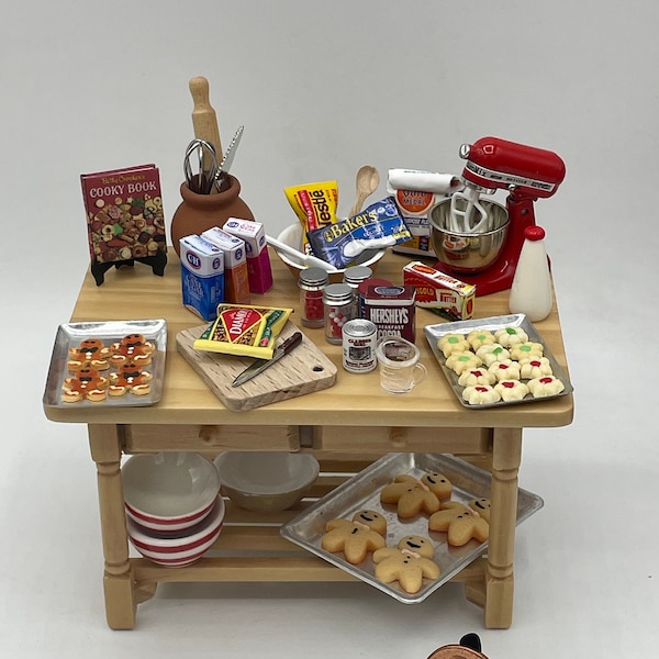 Miniature Christmas cookie baking~Mini Betty Crocker's cookie book~Mini trays of cookies~Mini baking ingredients~Mini baking tools