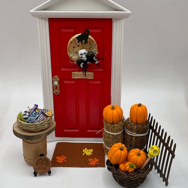 Miniature front door Trick or Treating decorations and candy