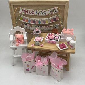Tienda de niña en miniatura ~ Mini tienda de baby shower ~ Mini tienda de revelación de género ~ Mini regalos para bebés ~ Mini dulces para bebés