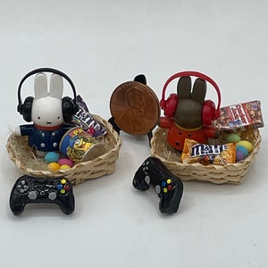 Miniature Gamer&#39;s Easter basket~Mini gaming bunny~Mini headphones~Mini gaming controller~Mini gaming snacks