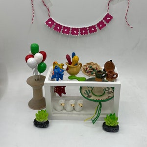 Miniature Fiesta decorations~Mini puerquito~Mini maracas~Mini sombreros~Mini pottery~Mini papel picado