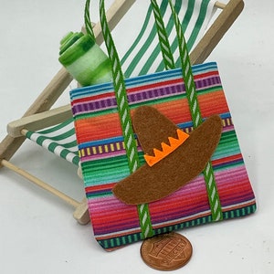 Miniature beach bag~Mini Mexican vacation beach bag~Mini sombrero beach bag~Mini beach towel included