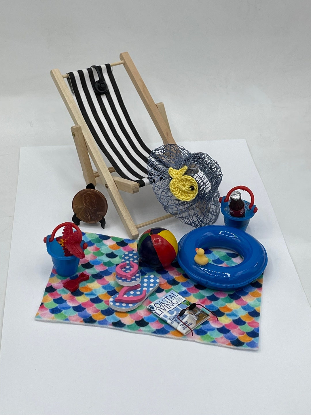 Mini Beach Box Miniature Beach Kit~mini Towel~mini Iced Cola in Bucket~mini Starfish ...