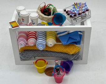 Miniature Beach Shop #2~Mini musts for the beach~Mini red sunglasses~Mini beach towels~Mini beach blanket~Mini take out cups~Mini headphone