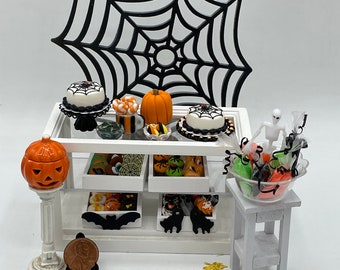 Miniature Halloween Sweet Shop~Mini cupcakes-cookies-candies-cake~Mini cotton candy