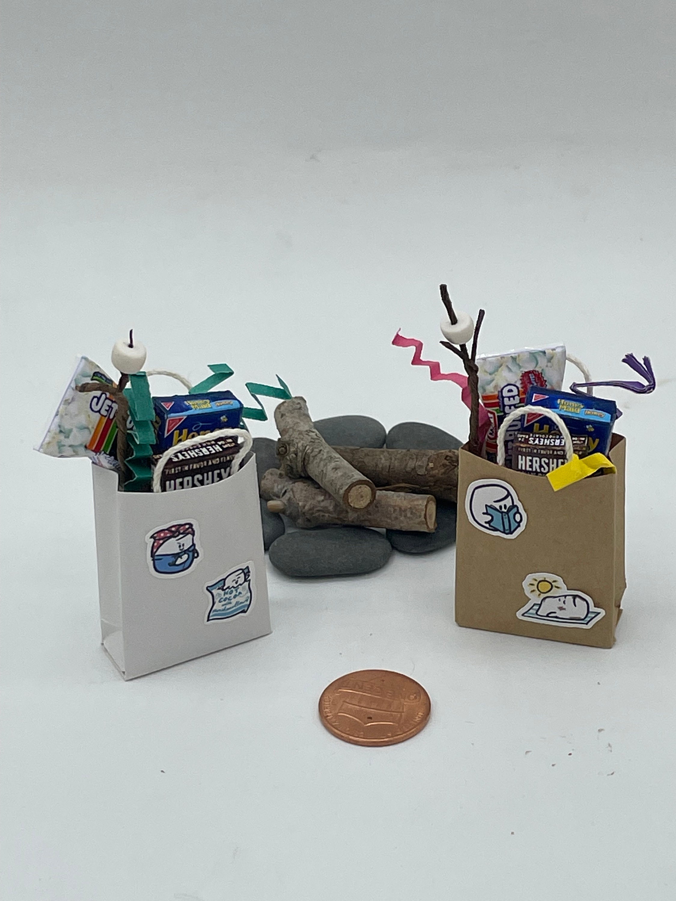 Miniature S'mores party in a bag~Mini marshmallows, graham crackers, chocolate bars~Mini S'more on a stick