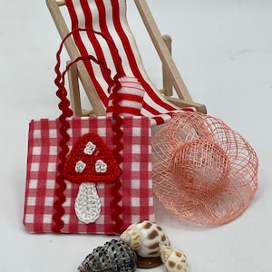 Miniature beach bag~Mini Amanita mushroom beach bag~ Mini beach towel and beach hat are included
