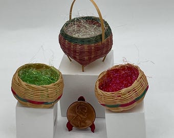 Miniature colorful bamboo baskets
