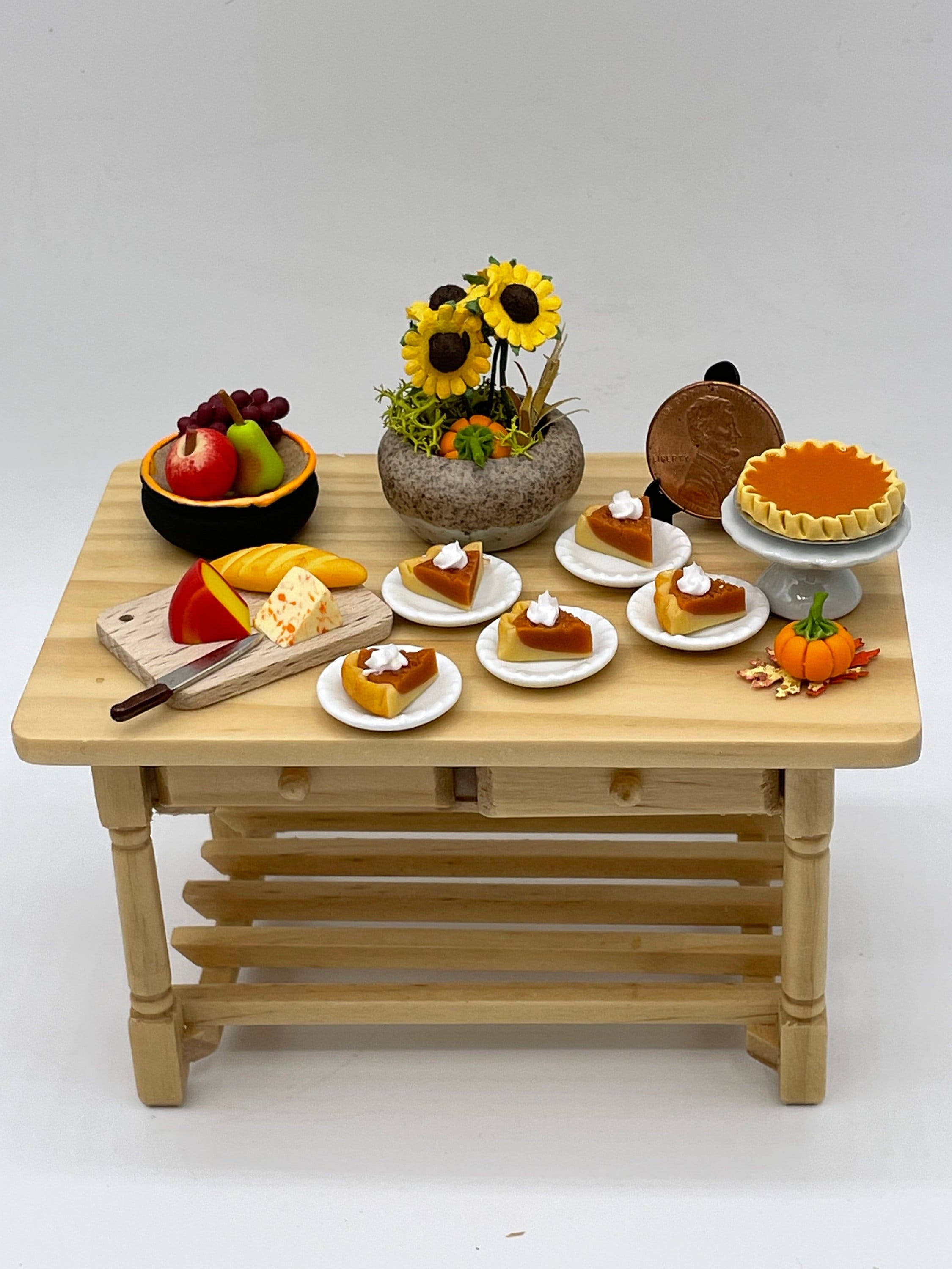 Miniature Thanksgiving desert table~Mini pumpkin pie~Mini pumpkin cheesecake~Mini fruit and cheese tray