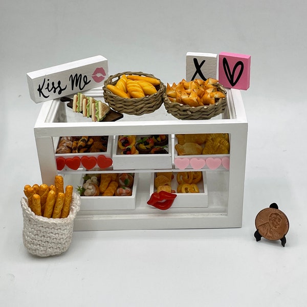 Miniature Valentine's bakery~Mini trays of pastries~Mini baskets of rolls~Mini tarts~Mini sandwiches