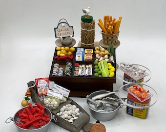 Miniature Fish Market~Mini seafood, fish, tinned fish~Mini veggies and fruit
