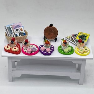 Miniature after school snack~Mini fruit slice plates~Mini fruit cup~Mini cookies~Mini books