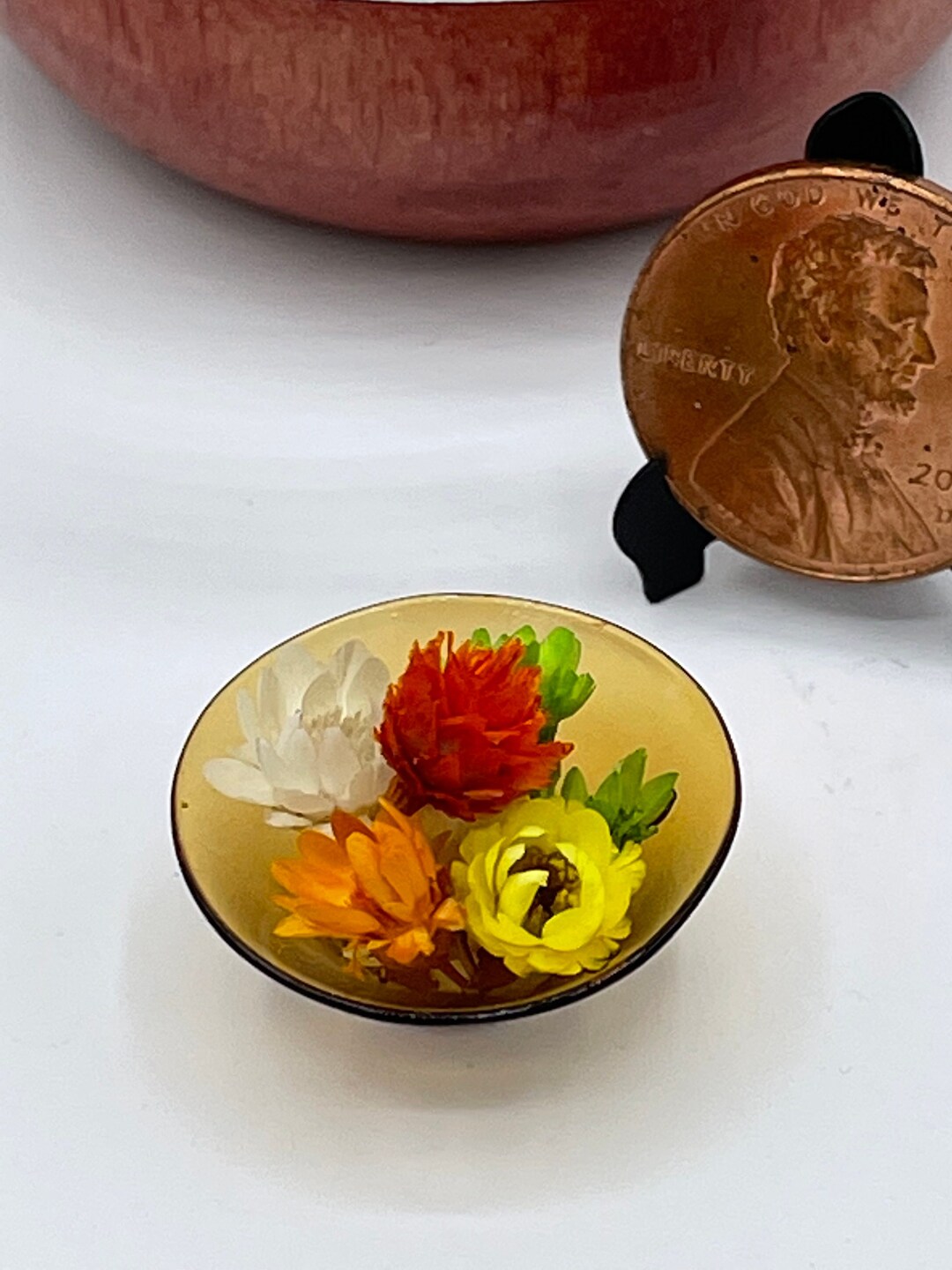 Miniature Amber Glass Bowl With Cinnamon Dried Flower Pot Pourri Etsy