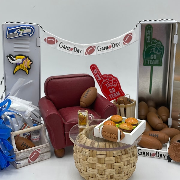 Miniature Football "Game Day"Necessities~Mini footballs~Mini banner~Mini food trays~Mini cheers