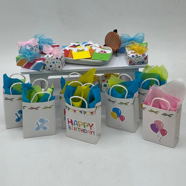 Miniature Happy Birthday Giftwrap Shop~Mini birthday cards~Mini gifts~Mini gift bags