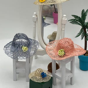 Miniature beach hats~Mini sinamay hats with flowers
