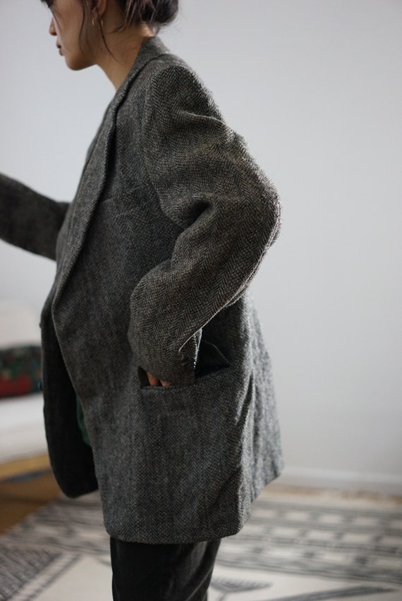 Classic Harris tweed grey wool blazer - image 2
