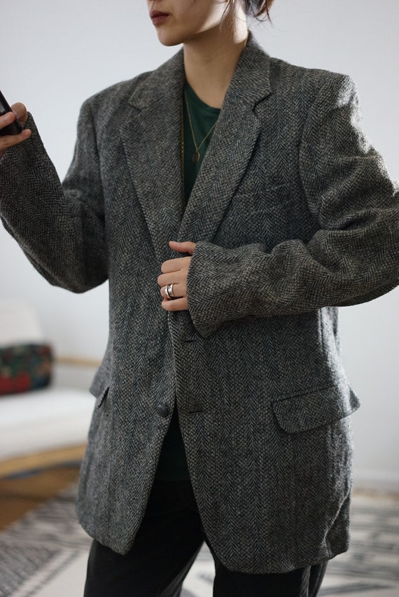 Classic Harris tweed grey wool blazer - image 5