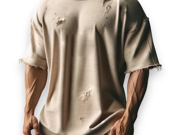 Oversized Raw-Edge Rag Top – Premium Cotton Gym Shirt, Unique Distressed Style