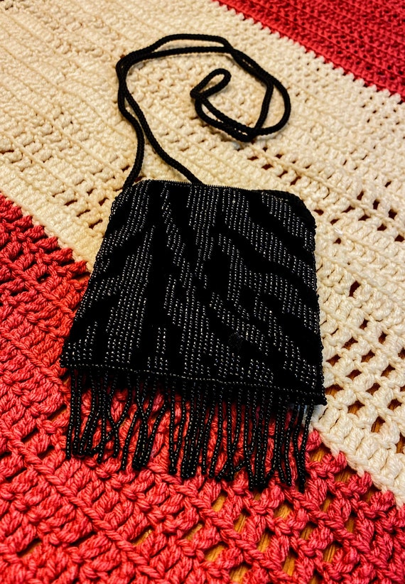 Vintage Black Zebra Beaded Evening Bag - image 5