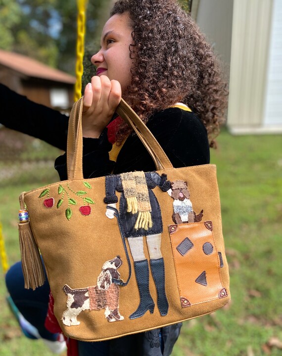Vintage Tan Leather Dog Tote Gem