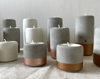 Concrete Tea Light Candle Holders | Pillar | Gold Rose bronze Grey | present gift mum her him friend | rustic home table decor outdoor