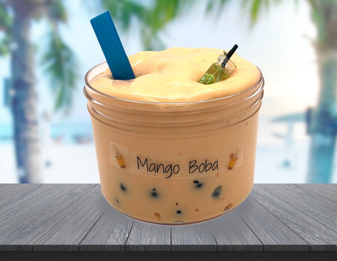 Thick and Glossy Slime 8 Oz Mango Boba Slime Scented Slime Etsy