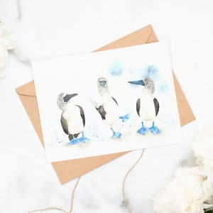 Aquarel wenskaart blauwvoetgent • Vogelkaart • Dier • Verjaardagskaart • Blanco kaart
