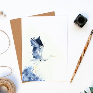Aquarelle Héron Carte de voeux • Carte Oiseau • Animal • Carte d'anniversaire • Carte vierge