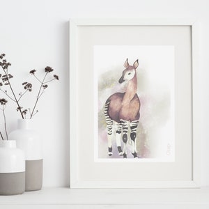 Okapi Watercolour Painting • Watercolour Okapi Art Print •  Educational Poster • Illustration • Kids Room • Home Decor