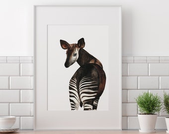 Impression d'art aquarelle okapi • Illustration okapi aquarelle • Animaux d'Afrique • Okapi