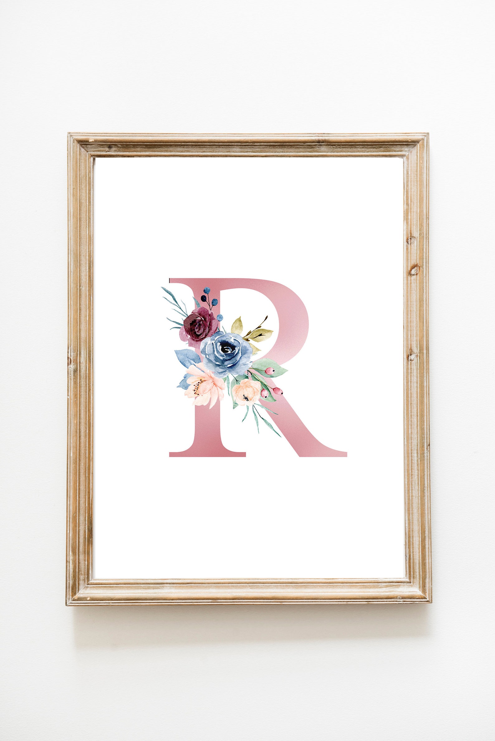 Initial flower print initials pink flower initials unusual | Etsy