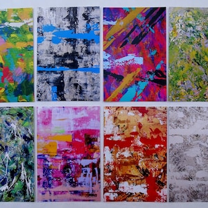 Carte postale reproduction peinture acrylique print art abstrait à 4 mains format 10x15