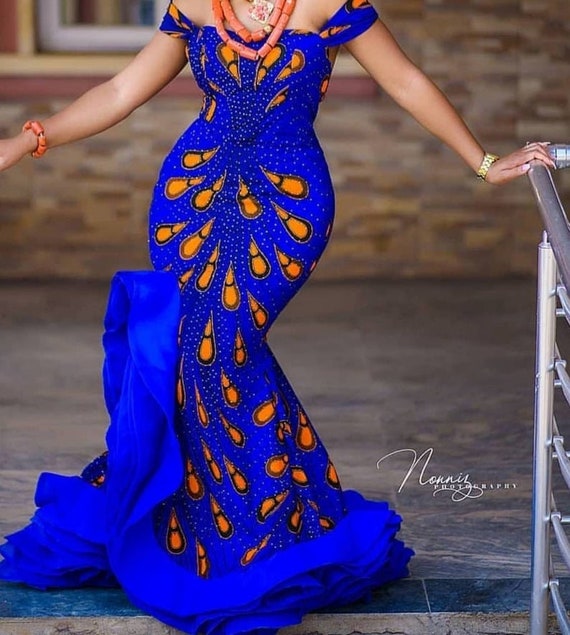 Blue African Women Maxi Dress/ Ankara Women Dresses / African