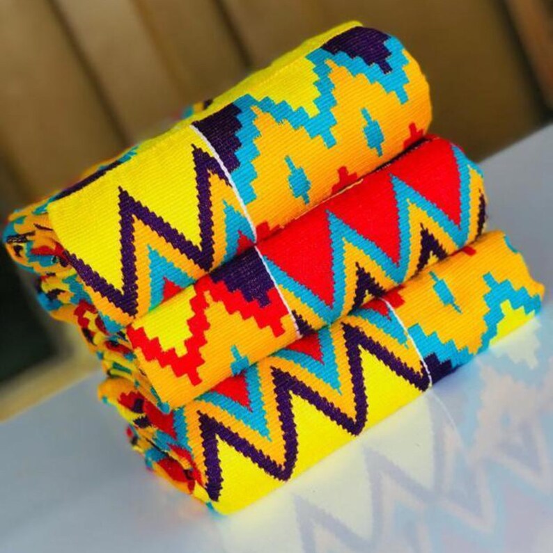 Authentic Kente 6 and 12 Yards Genuine Ghana Handwoven Kente Fabric and