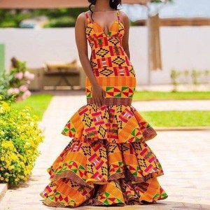 African kente dress, African women clothing, African attire, African fashion, African bridal dress, Free DHL