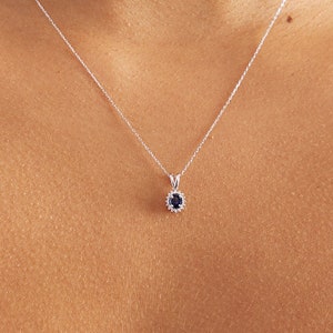 14k Gold Diamond Sapphire Necklace | Diamond Blue Sapphire Pendant | 14k Solid Gold Gemstone Necklace | 14k Gemstone Jewelry for Women