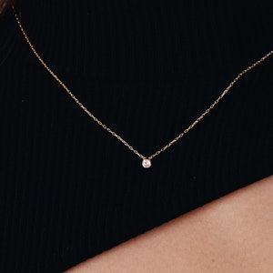 Diamond Solitaire Necklace in 14k Real Gold | 0.10 ct. tw. Diamond Bezel Pendant Necklaces for Women | 14K Real Gold Jewelry | Gift for Her