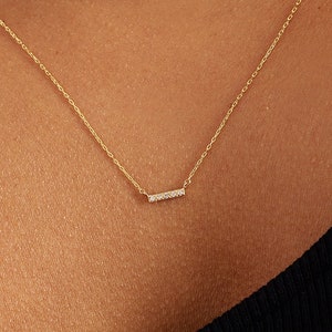 Diamond Bar Necklace in 14K Solid Gold | Diamond Bezel-Set Bar Necklace | Diamond Necklaces for Women | 14k Yellow, Rose or White Gold