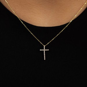 Diamond Cross Pendant Necklace in 14k Real Gold | Diamond Pave Cross Necklace for Women | Dainty 14k Gold Religious Jewelry | Gift for Women
