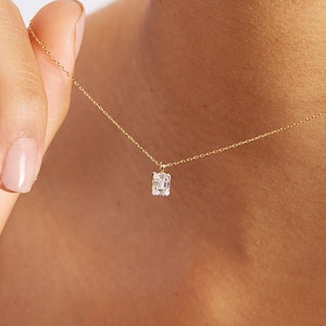 GELIN Diamond 0.16 CT Baguette Cut Necklace for Women in 14k Solid Gold | Square Diamond Pendant Necklace | 14k Yellow, Rose or White Gold