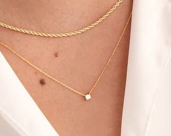 0.06 Ct Diamond Solitaire Necklace in 14k Real Gold for Women | Gold Diamond Necklace | Diamond Bezel Necklace | Everyday Diamond Necklace