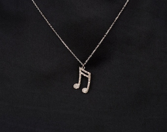 14K Solid Gold Diamond Music Note Necklace | Dainty Musical Pendant Necklace for Women | 14K Real Gold Diamond Jewelry | Music Lover Gift