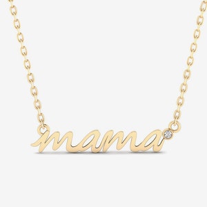 Colar de diamantes Mama em ouro maciço 14k | Colar com pingente de ouro Mom | Colar delicado Mommy para mulheres | Colar de diamantes Mom | Presente para ela