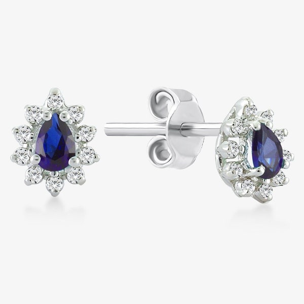 Small Sapphire Stud Earrings in 14k Solid Gold | Diamond Earrings for Women | Gemstone Earrings | Gold Studs | 14k Real Gold Earrings