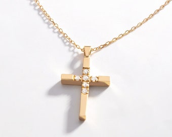 14k Diamond Cross Necklace for Women | Diamond Cross Pendant | Minimalist Cross Necklace | 14k Gold Diamond Jewelry | Graduation Gift
