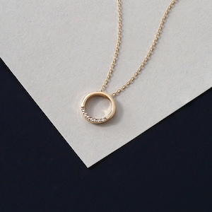 14k Gold Diamond Circle Pendant Necklace: Bezel Set Karma Necklace